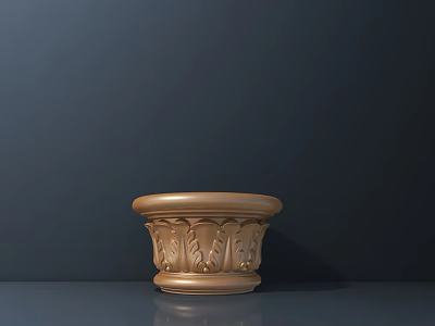 Brown Decorative Carved Pedestal with Intricate Leaf Patterns on Dark Background 3d model