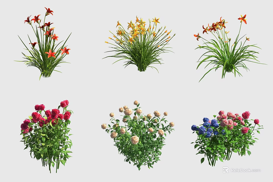 Vibrant Colorful Flowers and Green Grass in Various Types and Arrangements 3d model 