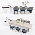 Modern Dining Table Set With Marble Countertop Blue Gray Chairs And Vase 3d model