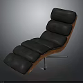 Modern Comfortable Chaise Lounge Design With Black Cushions Wooden Frame And Metal Base