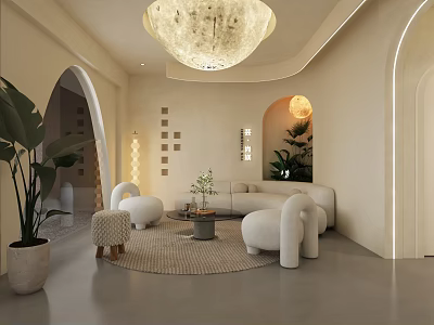 Modern Luxury Beauty Hair Salon Interior With Cozy Sofas And Decorative Plants 3d model