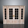 Elegant Double Door Entrance With Glass Panes Golden Handles And Light Colored Frame