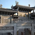 Traditional Chinese Village Archway With Ornate Carvings And Classic Curved Roofs