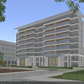 Modern School Building With Multi Story Glass Curtain Walls Courtyard Greenery And Water Feature