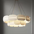 Modern Chandelier With Multiple White Cream Shades And Metal Suspension Wires