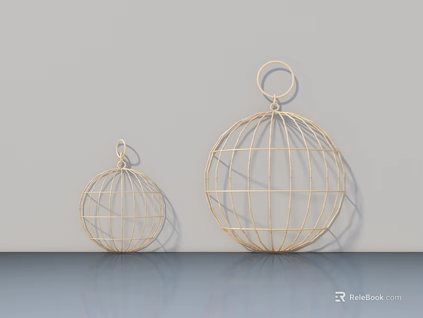 Gold Wire Spherical Decorative Ornament Set With Small And Large Modern Tabletop 3d model 