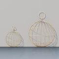 Gold Wire Spherical Decorative Ornament Set With Small And Large Modern Tabletop