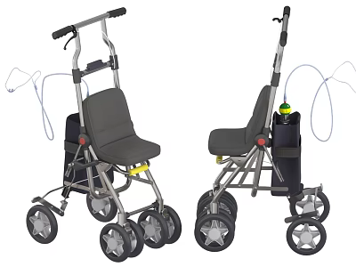 Medical Device Rollator Walker With Gray Seat Wheels Black Storage Bag And Water Bottle Holder 3d model