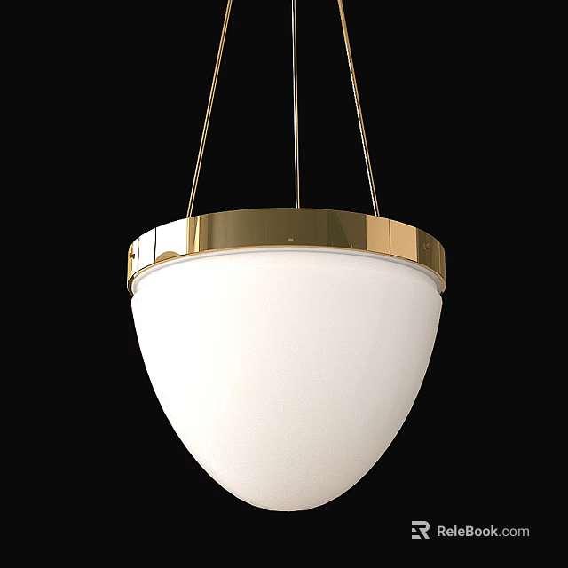 Modern Pendant Light With White Shade And Gold Metal Frame Hanging Chains 3d model 