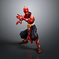 Red Demon Warrior 3D Character in Fighting Stance with Muscular Build and Golden Belt