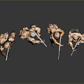 Toy Military Action Figures In Camouflage Uniforms With Various Weapon Poses