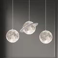 Set of Three Modern Moon Shaped Pendant Lights With Saturn Ring Design