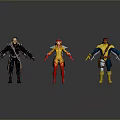 Game and Movie Characters in Various Colorful Costumes with Dynamic Poses and Grey Background Reflections