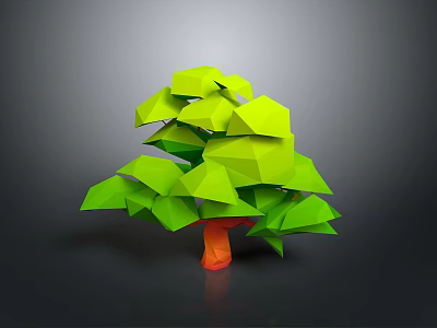 Low Poly Tree Design With Green Polygonal Leaves And Orange Trunk 3d model
