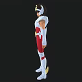 Game And Movie Character In White Red Gold Armor With Shoulder Decorations