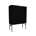 Modern Black Console Cabinet and Side Cabinet with Vertical Striped Design and Metal Legs