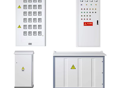 Industrial Control Panels And Electrical Enclosures With Warning Signs And Various Sizes 3d model