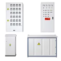 Industrial Control Panels And Electrical Enclosures With Warning Signs And Various Sizes