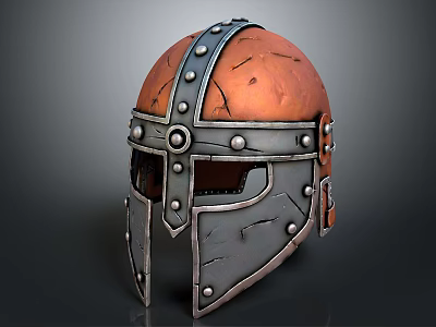Medieval Warrior Helmet With Metal Leather Riveted Design And Scratched Surface 3d model