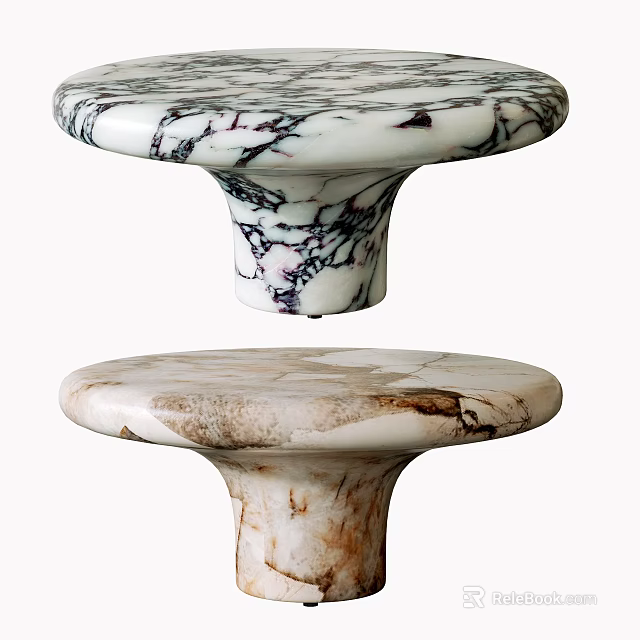Elegant Round Marble Coffee Tables With Cylindrical Base And White Black Purple Beige Brown Veins 3d model 