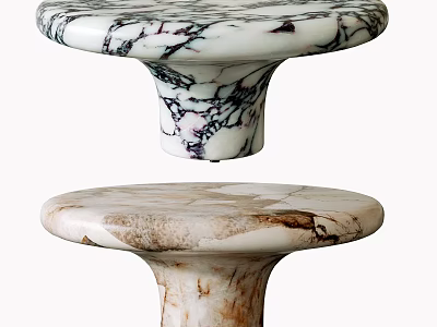 Elegant Round Marble Coffee Tables With Cylindrical Base And White Black Purple Beige Brown Veins 3d model