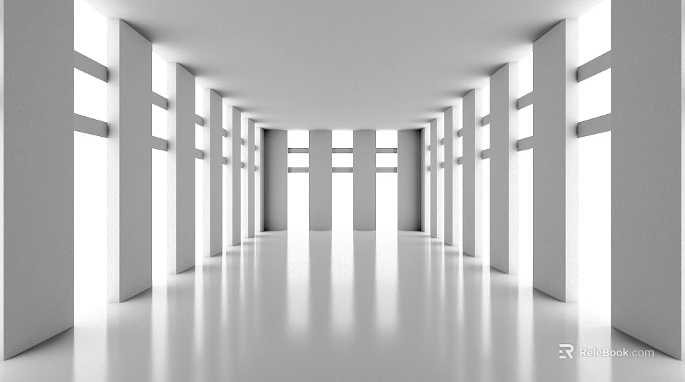 Modern Minimalist Spacious Hall With Symmetrical Columns 3d model