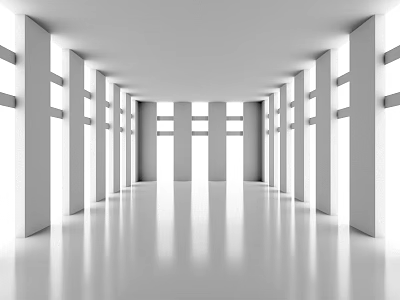Modern Minimalist Spacious Hall With Symmetrical Columns 3d model