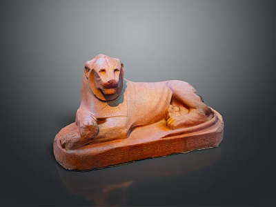 Reclining Lion Sphinx Stone Sculpture with Detailed Facial Features and Base 3d model