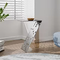 Modern Metal Side Table With Perforated Design In Living Room Sunlight And Green Plant
