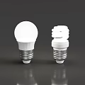 Side By Side Traditional Round And Spiral Energy Saving Light Bulb 3d model