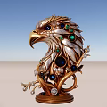 Handcrafted Gold Silver Eagle Head Sculpture With Precious Gemstones And Exquisite Base Design
