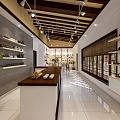 Modern Hotel Lobby Interior With Wooden Reception Desk Chandeliers Green Plants And Shelves