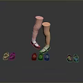 Fashionable Black Shoes Display With Pink Leg Models And Multiple Pairs Arrangement
