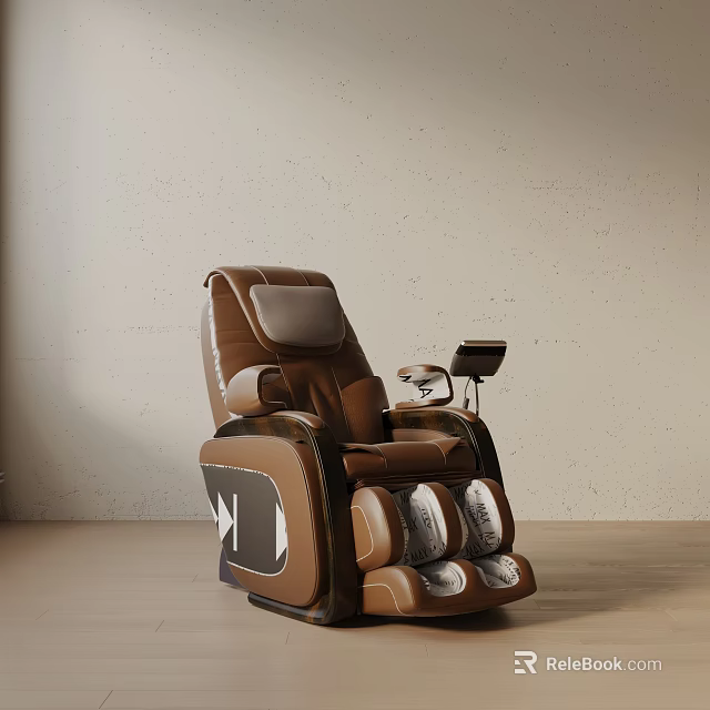 Modern Brown Leather Massage Chair With Back And Foot Massage Nodes And Side Control Panel 3d model 