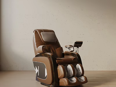 Modern Brown Leather Massage Chair With Back And Foot Massage Nodes And Side Control Panel 3d model