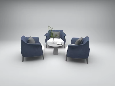 Modern Blue Casual Sofa Set With White Coffee Table And Soft Cushions 3d model