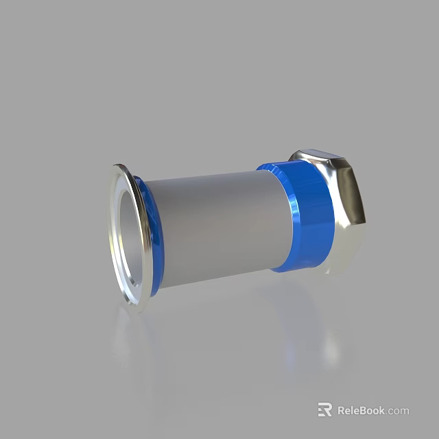 Stainless Steel Pipe Fitting With Blue Accent And Hexagonal Connection Design 3d model 
