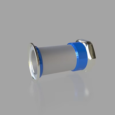 Stainless Steel Pipe Fitting With Blue Accent And Hexagonal Connection Design 3d model
