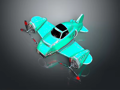 Futuristic Turquoise Spacecraft With Black Cockpit And Red Propellers For Cosmic Exploration 3d model