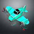 Futuristic Turquoise Spacecraft With Black Cockpit And Red Propellers For Cosmic Exploration