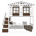 Wooden Bunk Bed With White Frame Stairs Storage Drawers And Cushioned Lower Mattress