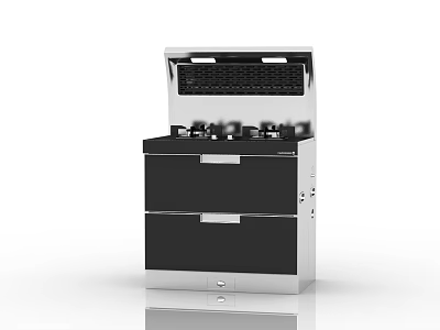Modern Black And Silver Kitchen Appliance With Integrated Stove Range Hood And Storage Drawers 3d model