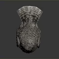 Realistic Gray Plumage Owl with Blue Eyes White Claws Standing on Dark Background