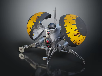 Futuristic Sci Fi Weapon With Yellow Black Spherical Components And Mechanical Legs 3d model