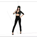 Woman in Black Crop Top and Tight Pants with High Heels Posing in Three Styles 3d model
