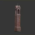 Traditional Red Brick Tower Architecture With Pointed Roof And Arched Window