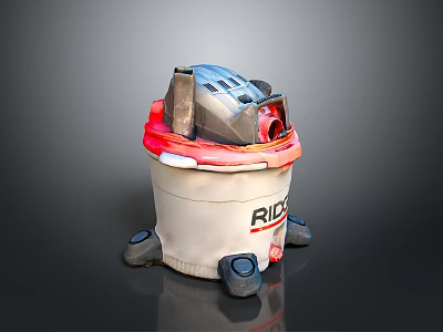 RIDGID White Bucket With Red Edge Top Tools And Black Wheels Storage Unit 3d model