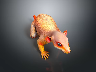 Orange Yellow Mythical Creature 3D Render With Sharp Claws And Pointed Nose 3d model