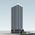 Modern High Rise Office Building With Glass Facade Green Landscaping And Parking Area