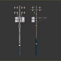 Two Electric Utility Poles With Crossarms Insulators And Electrical Wires